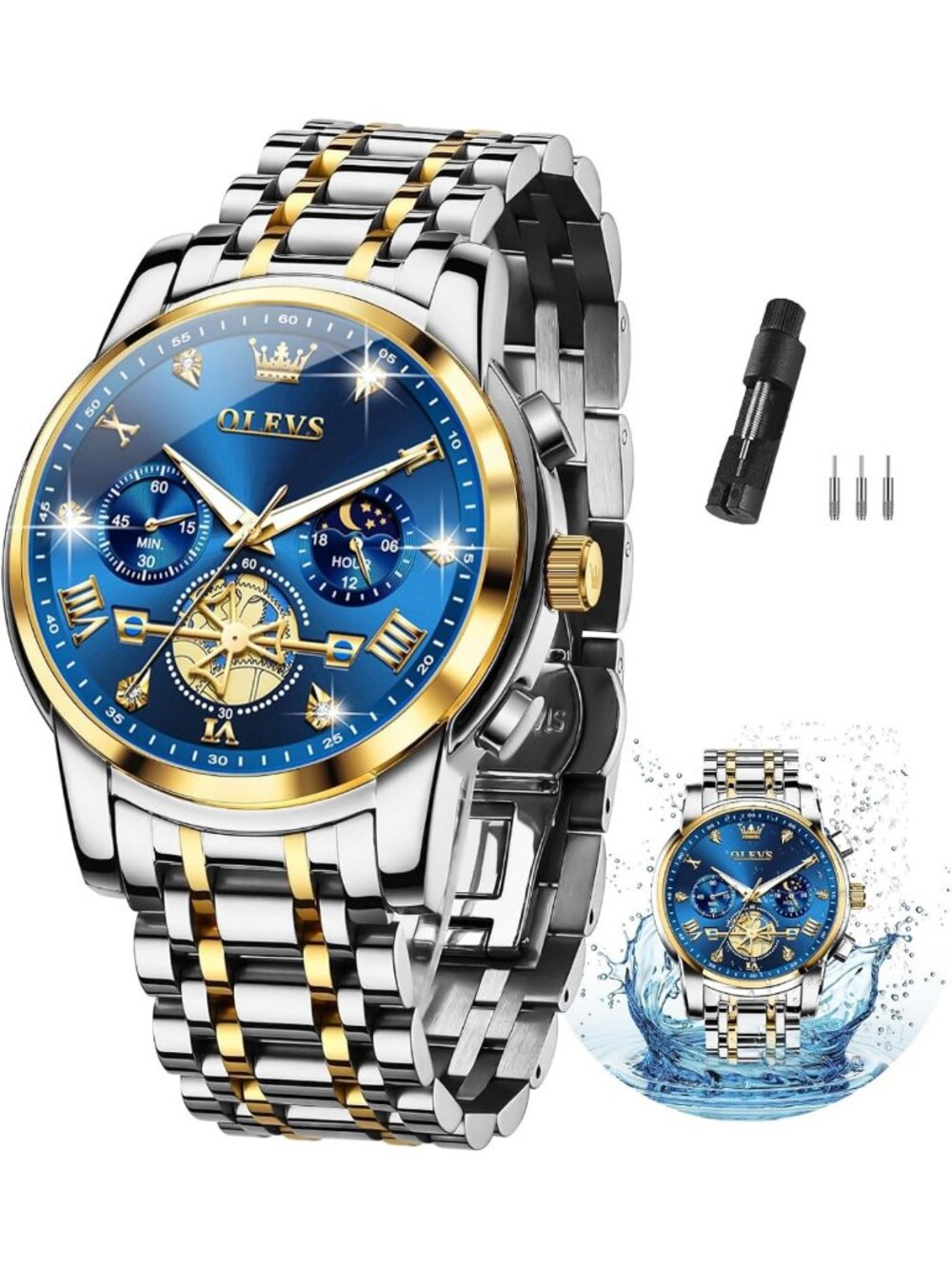 Luxury Men's Chronograph Watch - Waterproof Stainless Steel Dress Timepiece